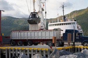 Salt ship unloading its cargo